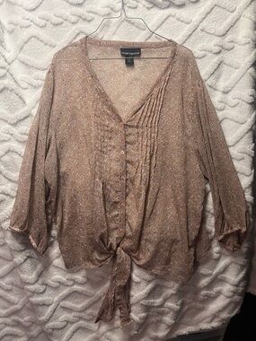 💁‍♀️WOMENS Marianne Dusty Rose Floral Tie-Front sheer blouse